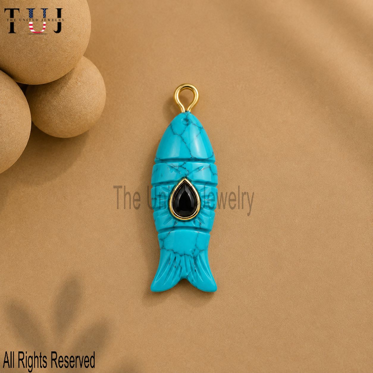 Sterling Silver Turquoise Fish Pendant, Gold Vermeil Carved Nautical Charm