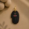 Sterling Silver Black Onyx Hamsa Hand Pendant, Gold Vermeil Evil Eye Charm
