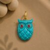 925 Sterling Silver Turquoise Owl Pendant, Owl Charm Necklace, Blue Gemstone Animal Jewelry