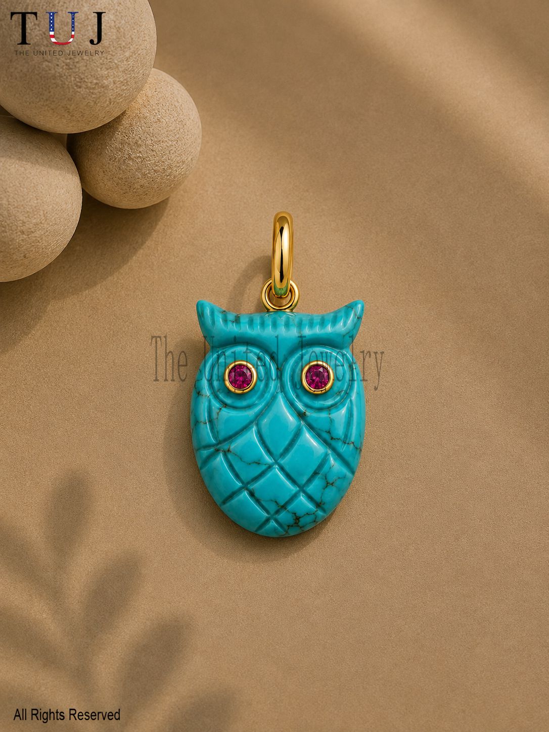 925 Sterling Silver Turquoise Owl Pendant, Owl Charm Necklace, Blue Gemstone Animal Jewelry