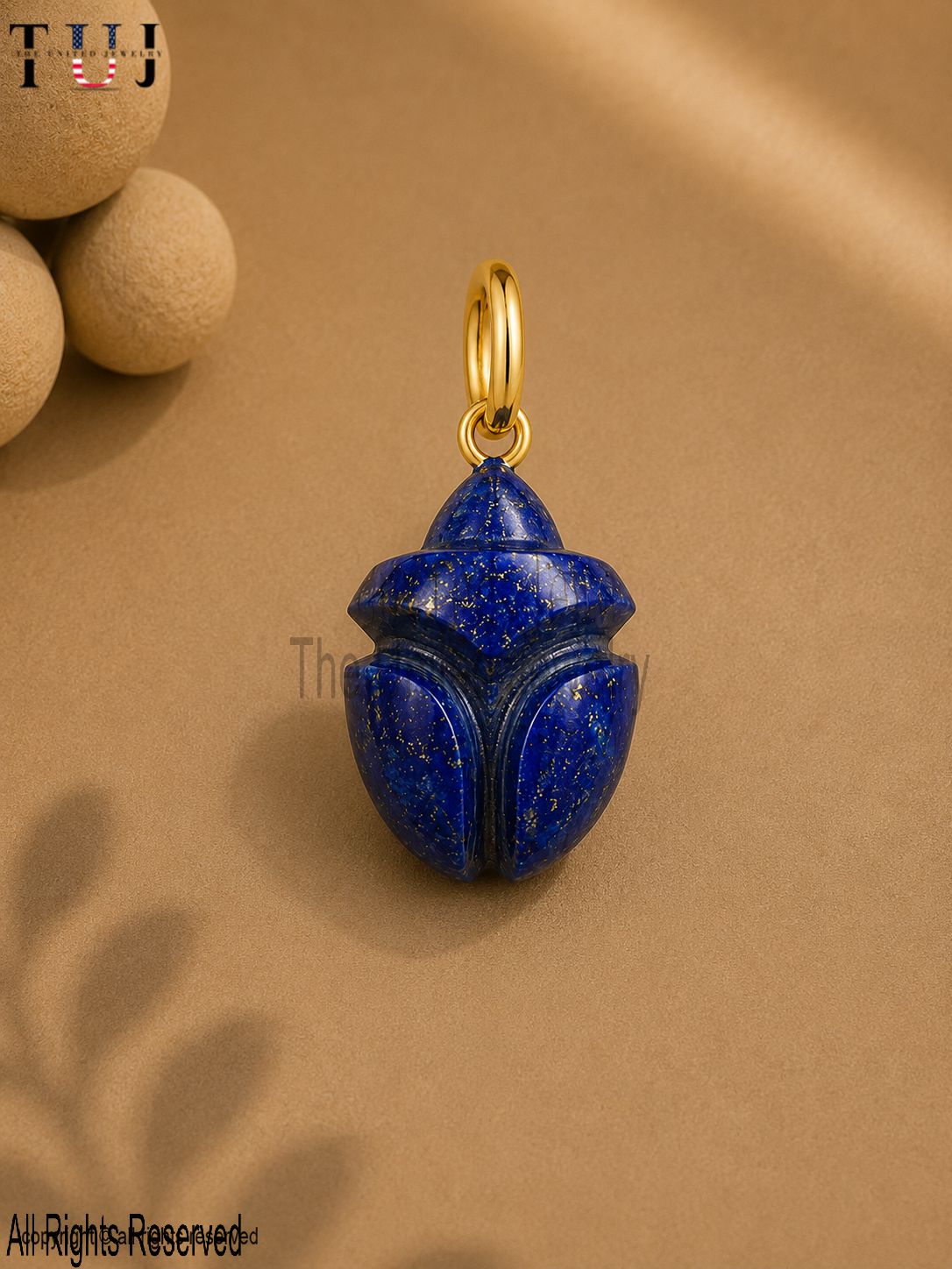 925 Sterling Silver Lapis Lazuli Scarab Beetle Charm Pendant, Gold Vermeil Egyptian Beetle Jewelry