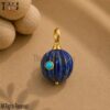 925 Sterling Silver Lapis Lazuli Pumpkin Charm Pendant, Gold Vermeil Blue Gemstone Pendant