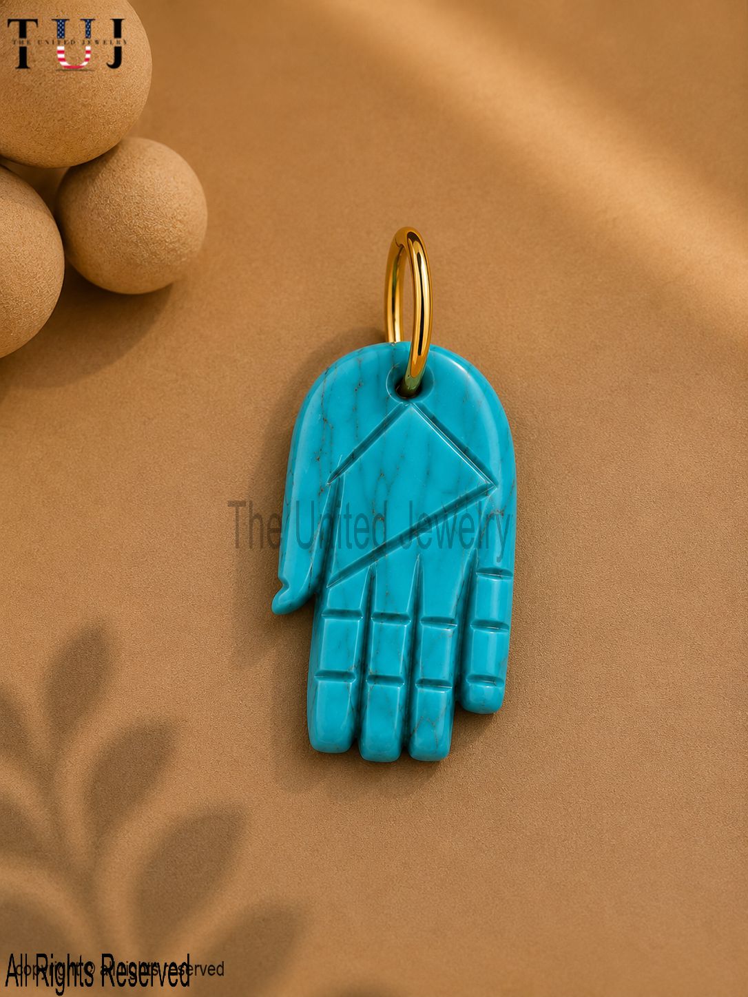 Turquoise Hand Pendant Gold, Hamsa Hand Charm, Evil Eye Protection Necklace