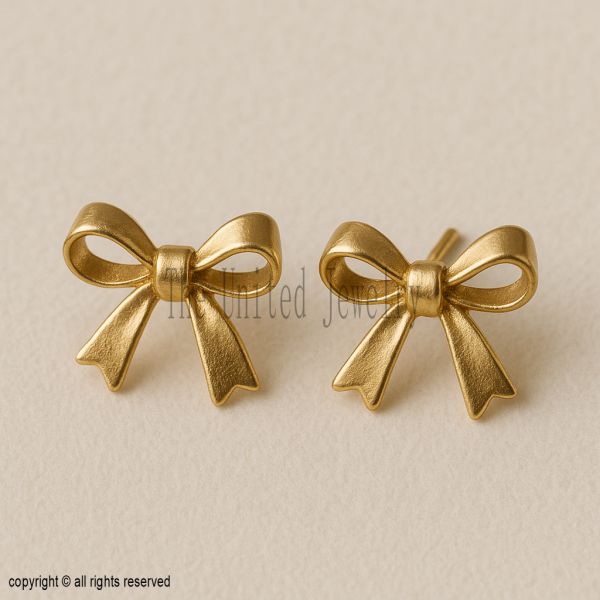 Gold Bow Stud Earrings for Women | Cute Ribbon Earrings | Dainty Matte Gold Gift Jewelry
