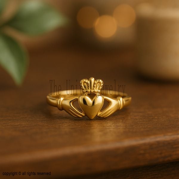 Gold Plated Sterling Silver Claddagh Ring, Irish Love Loyalty Ring