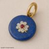 Gold Plated Sterling Silver Lapis Lazuli Clover Pendant | Ruby Red CZ