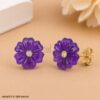 Hand Carved Amethyst Flower Stud Earrings, Solid 925 Sterling Silver Floral Gemstone