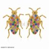 Handmade 925 Sterling Silver Bug Stud Earrings, Rainbow Sapphire Insect Earrings