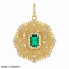 Handmade 925 Sterling Silver Emerald Hexagon Pendant, Diamond Halo Green Gemstone Charm