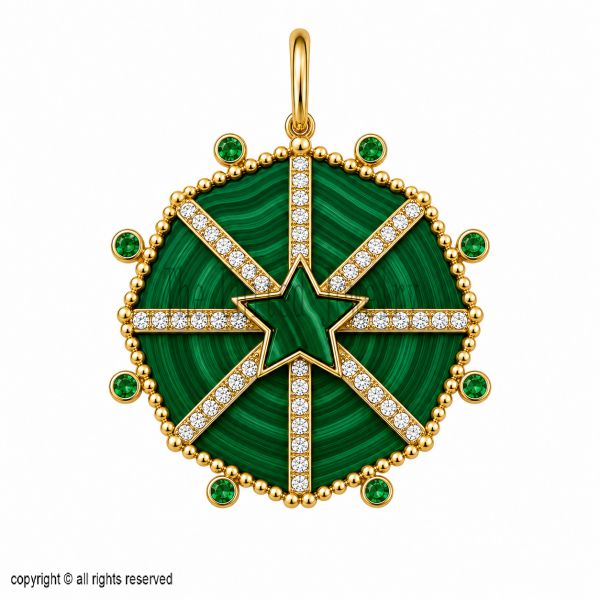 Handmade 925 Sterling Silver Malachite, Emerald & Diamond Charm Pendant