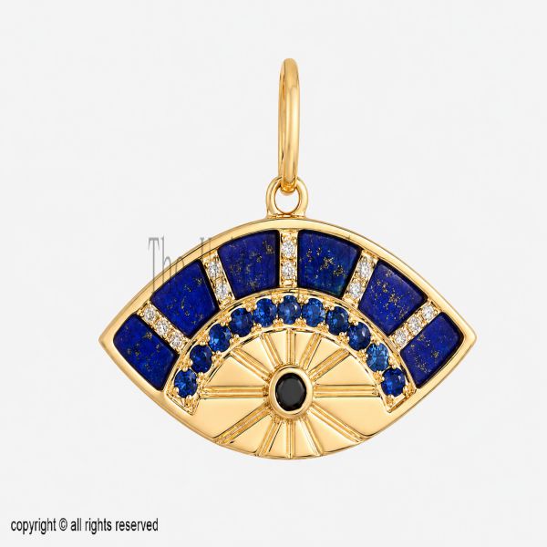 Handmade Gold Plated Sterling Silver Evil Eye Pendant, Lapis Lazuli Sapphire CZ Charm