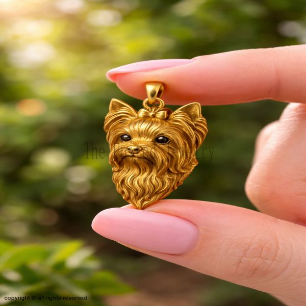Handmade Gold Plated Yorkshire Terrier Pendant, Custom Pet Jewelry
