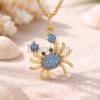 Sterling Silver Crab Necklace, Blue Crystal Ocean Pendant, Beach Nautical Jewelry