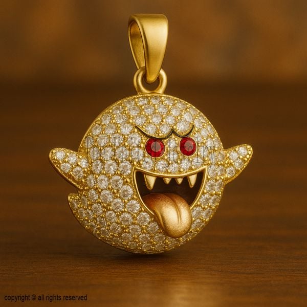 Moissanite Ghost Pendant | 925 Sterling Silver, Ruby Eyes