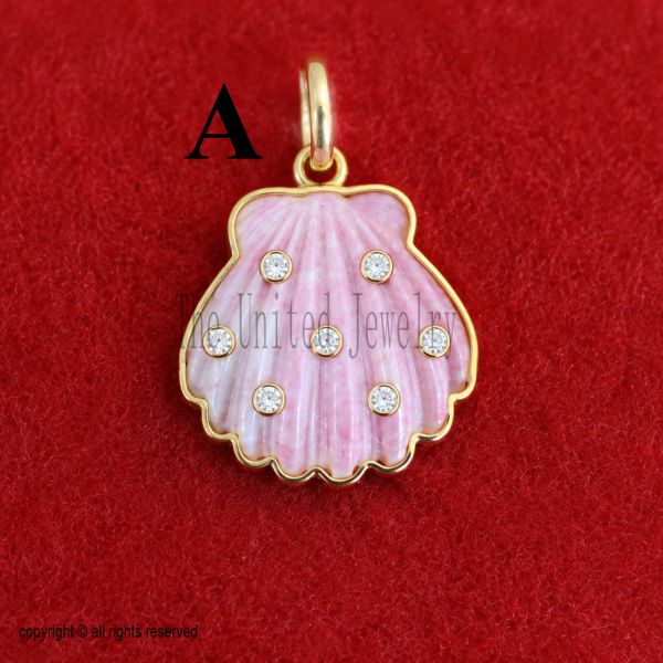 925 Sterling Silver Pink Scallop Shell Pendant, Gold Plated Coastal Charm