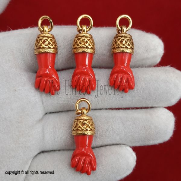 Sterling Silver Carnelian Figa Hand Pendant, Italian Lucky Charm, Red Protection Jewelry