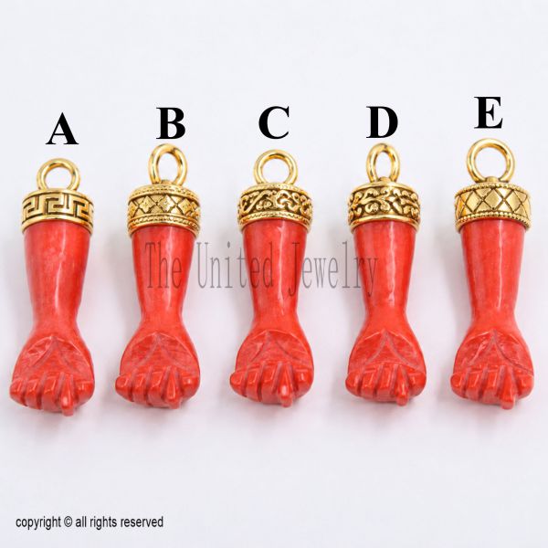 Red Coral Figa Hand Pendant, Italian Lucky Protection Amulet Jewelry