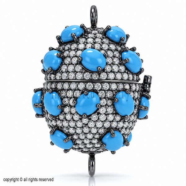 Openable Turquoise Gemstone Silver Bead Findings