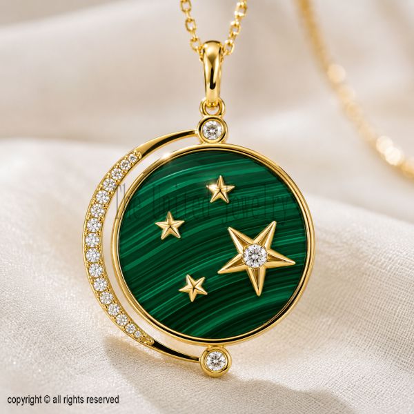 Handmade Malachite Star Pendant Necklace, Gold Plated Sterling Silver Celestial Charm