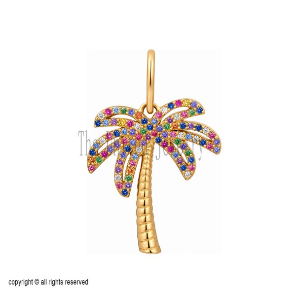 14K Gold Island Time Diamond Palm Tree Charm Jewelry