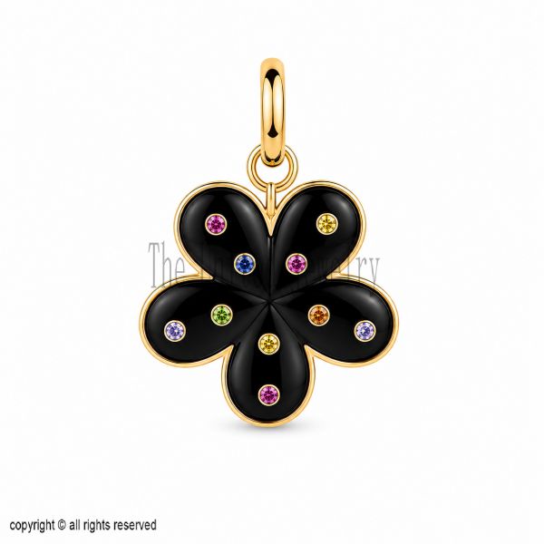 925 Sterling Silver Black Onyx Clover Pendant, Multi Gemstone Lucky Charm