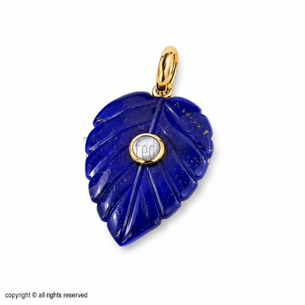 Sterling Silver Lapis Lazuli Leaf Pendant, Hand Carved Blue Gemstone Necklace Charm