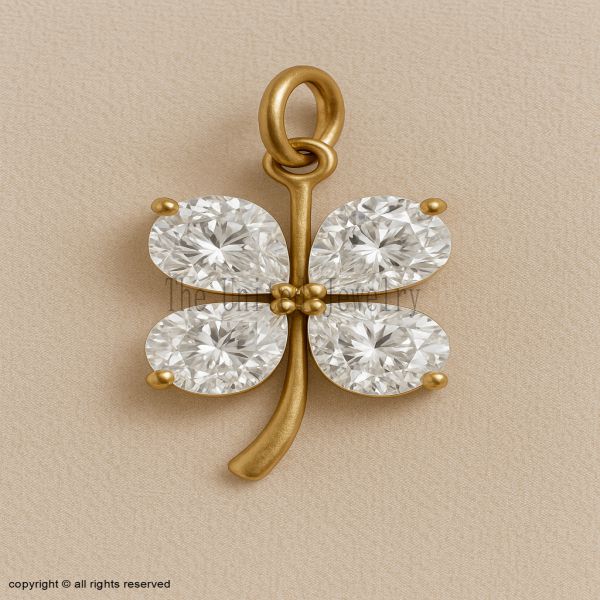 925 Sterling Silver Moissanite Clover Pendant, Dainty Lucky Charm Necklace, Minimal Gold Plated Jewelry