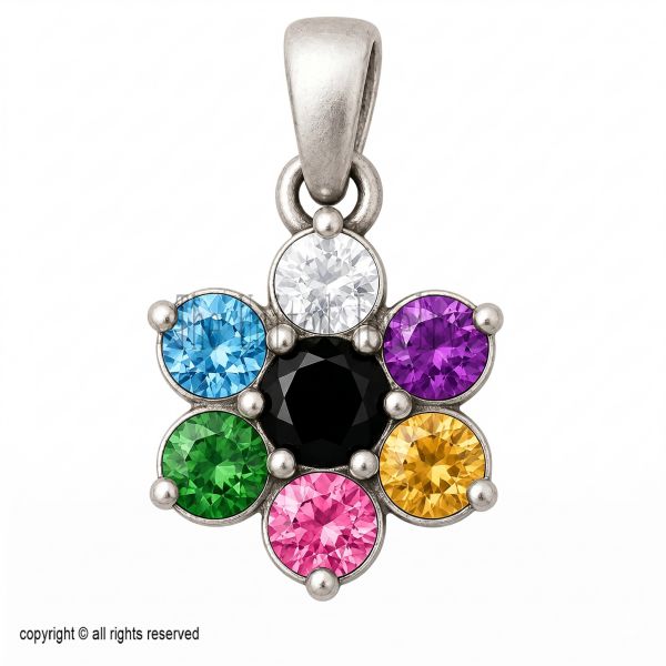 Vintage Sterling Silver Flower Pendant: MultiSapphire Floral Charm