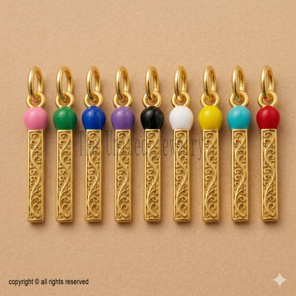 925 Sterling Silver Enamel Matchstick Pendant | Gold Plated Red Match Stick Charm