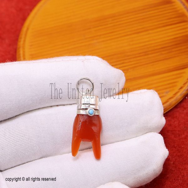 Sterling Silver Red Figa Hand Pendant, Carnelian Protection Amulet Necklace