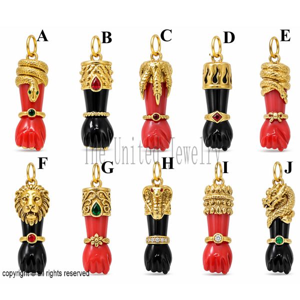 Sterling Silver Gold Plated Figa Hand Charm, Italian Mano Cornuto Lucky Protection Pendant