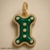Handmade Malachite Dog Bone Pendant: Green Gemstone Charm, Gold Jump Ring
