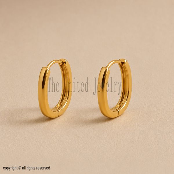 Solid 925 Sterling Silver Gold Hoop Earrings, Minimalist Huggie, Everyday Lightweight Jewelry