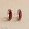 Solid 925 Sterling Silver Pave Ruby Huggie Hoop Earrings, Minimalist Handmade Jewelry