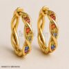 Solid 925 Sterling Silver Twisted Rainbow Hoop Earrings | Gold Plated Gemstone Huggie Hoops