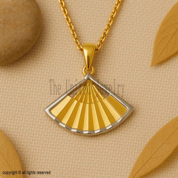 Sterling Silver Art Deco Fan Pendant Necklace, Two-Tone Geometric Charm