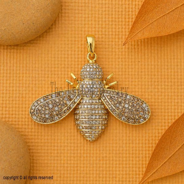 Sterling Silver Bee Pendant with Diamond Accents, Nature Inspired Charm