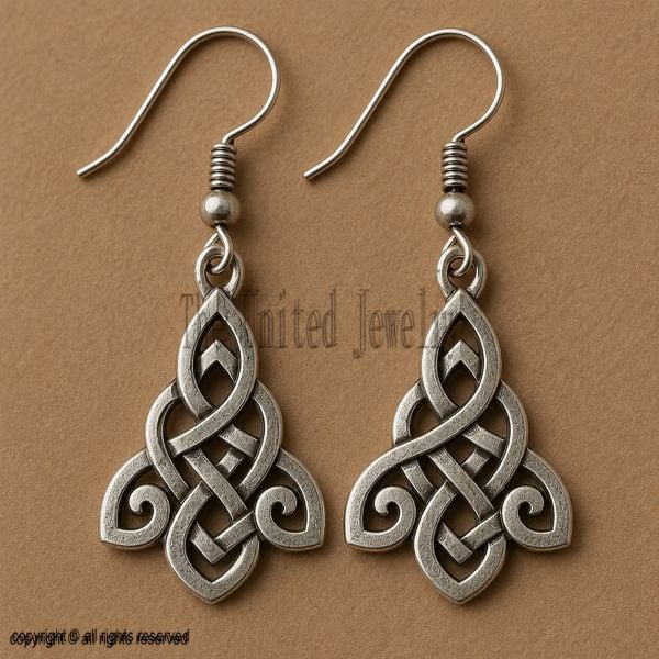 Sterling Silver Celtic Knot Circle Dangle Earrings, Irish Viking Jewelry