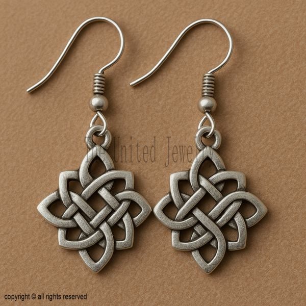 Sterling Silver Celtic Knot Dangle Earrings, Irish Symbol Drop Jewelry