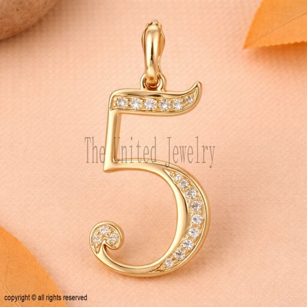 Sterling Silver Number 5 Pendant, Gold Plated Charm, Personalized Jewelry