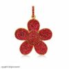 Sterling Silver Pave Ruby Flower Pendant Necklace, July Birthstone Jewelry