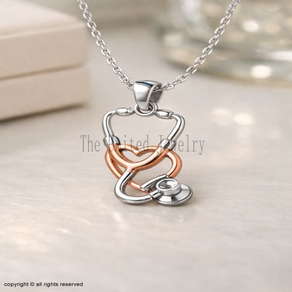Sterling Silver Stethoscope Heart Necklace, Nurse Necklace, Doctor Jewelry, Medical Pendant, Healthcare Worker Gift