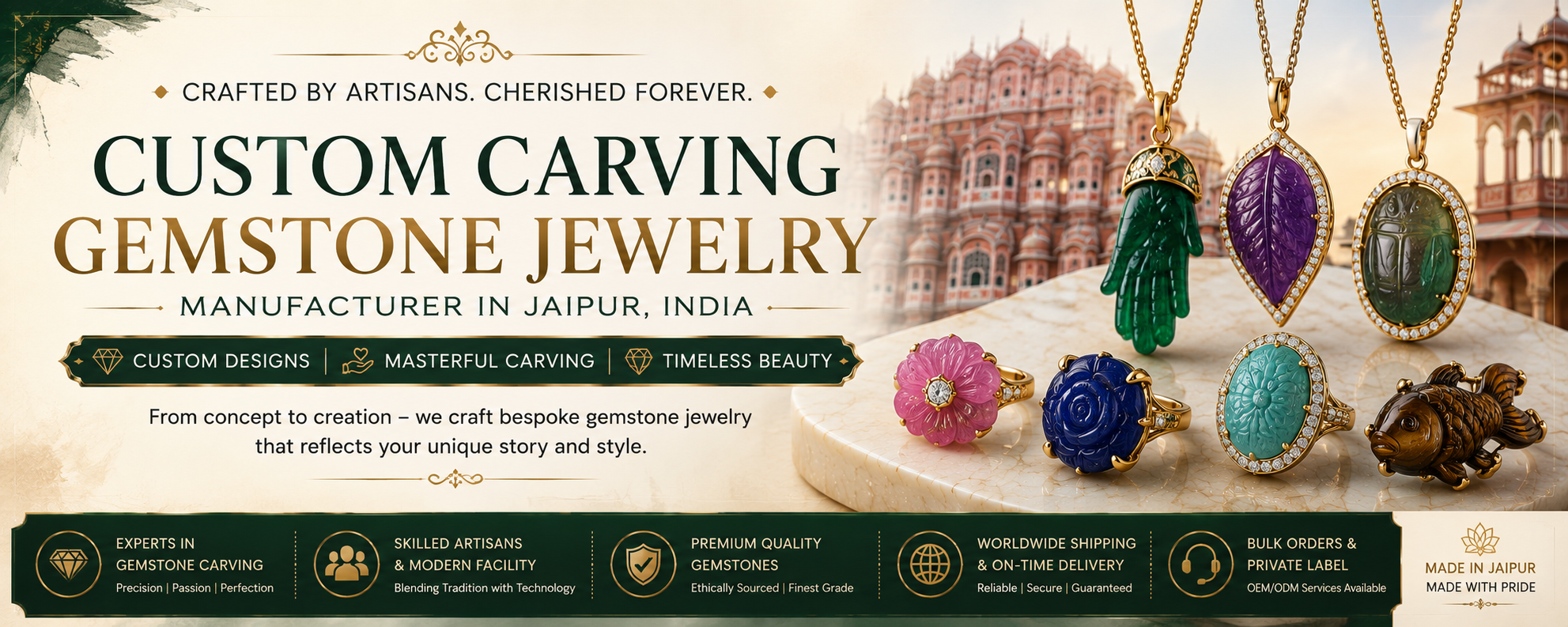 Custom Carving Gemstone Jewelry Manufacturer in Jaipur India