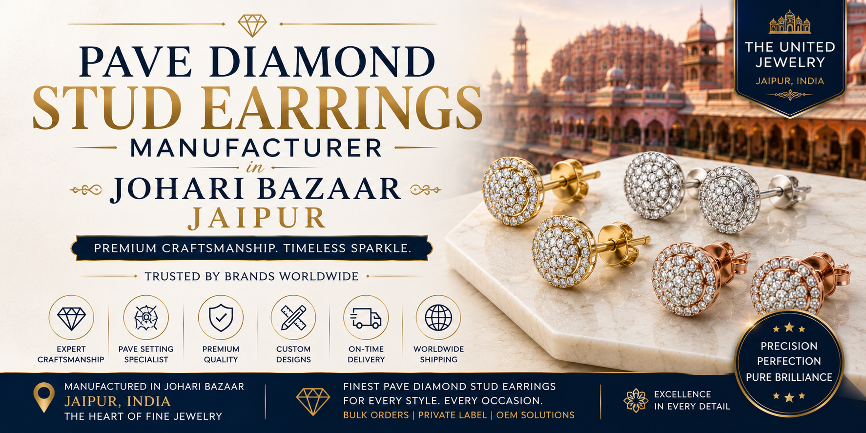 Pave Diamond Stud Earrings Manufacturer in Johari Bazaar Jaipur The United Jewelry