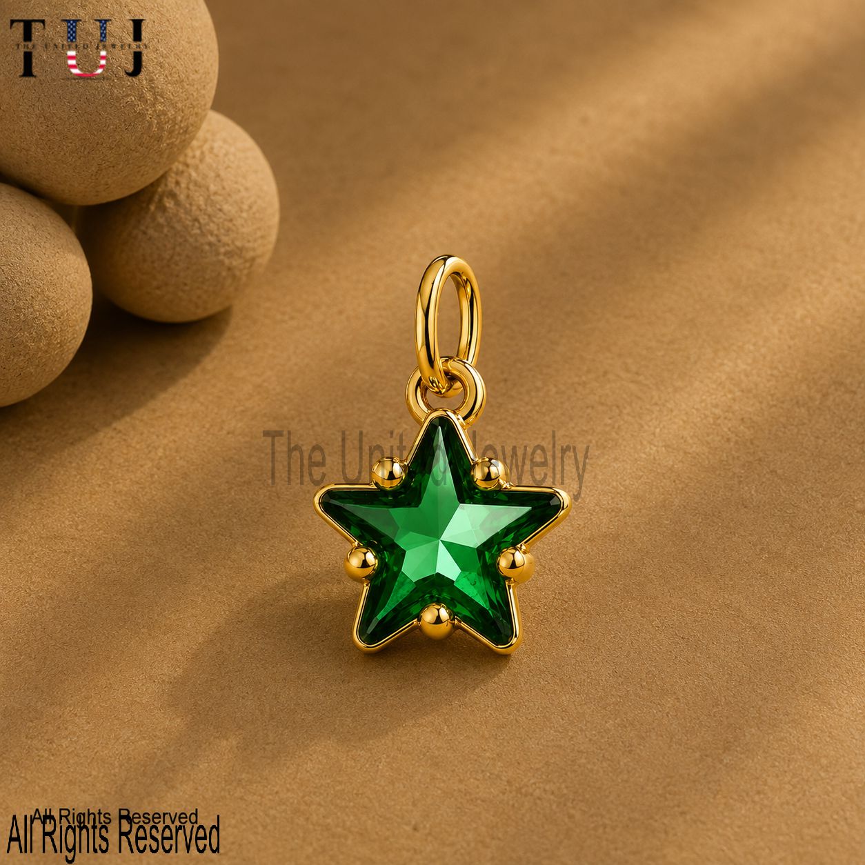 Handmade Star Charm Pendant, Yellow Gold Plated Sterling Silver, Tsavorite Gemstone