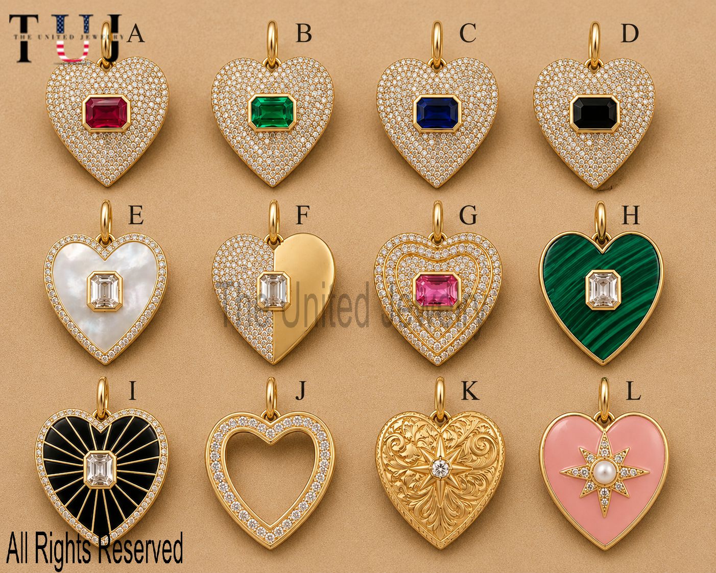 925 Sterling Silver Pave Heart Pendant Charm, Gold Plated Gemstone Jewelry