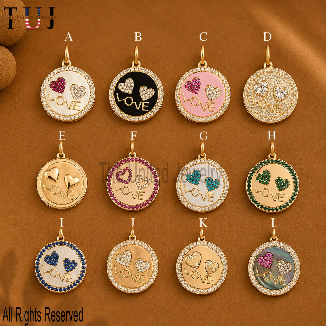 Sterling Silver Pave Diamond LOVE Pendant, Gold Heart Coin Necklace