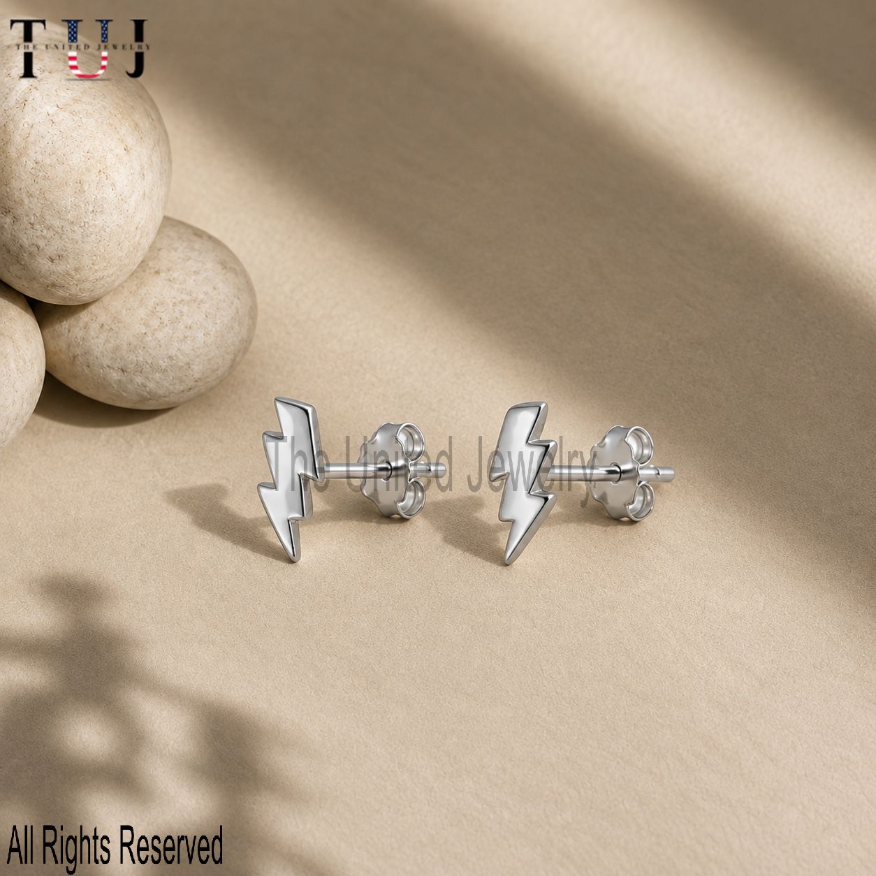 925 Sterling Silver Handmade Lighting Bolt Stud Earrings