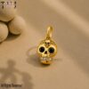 Gold Plated Sterling Silver Skull Pendant, Black CZ Eyes, Gothic Jewelry