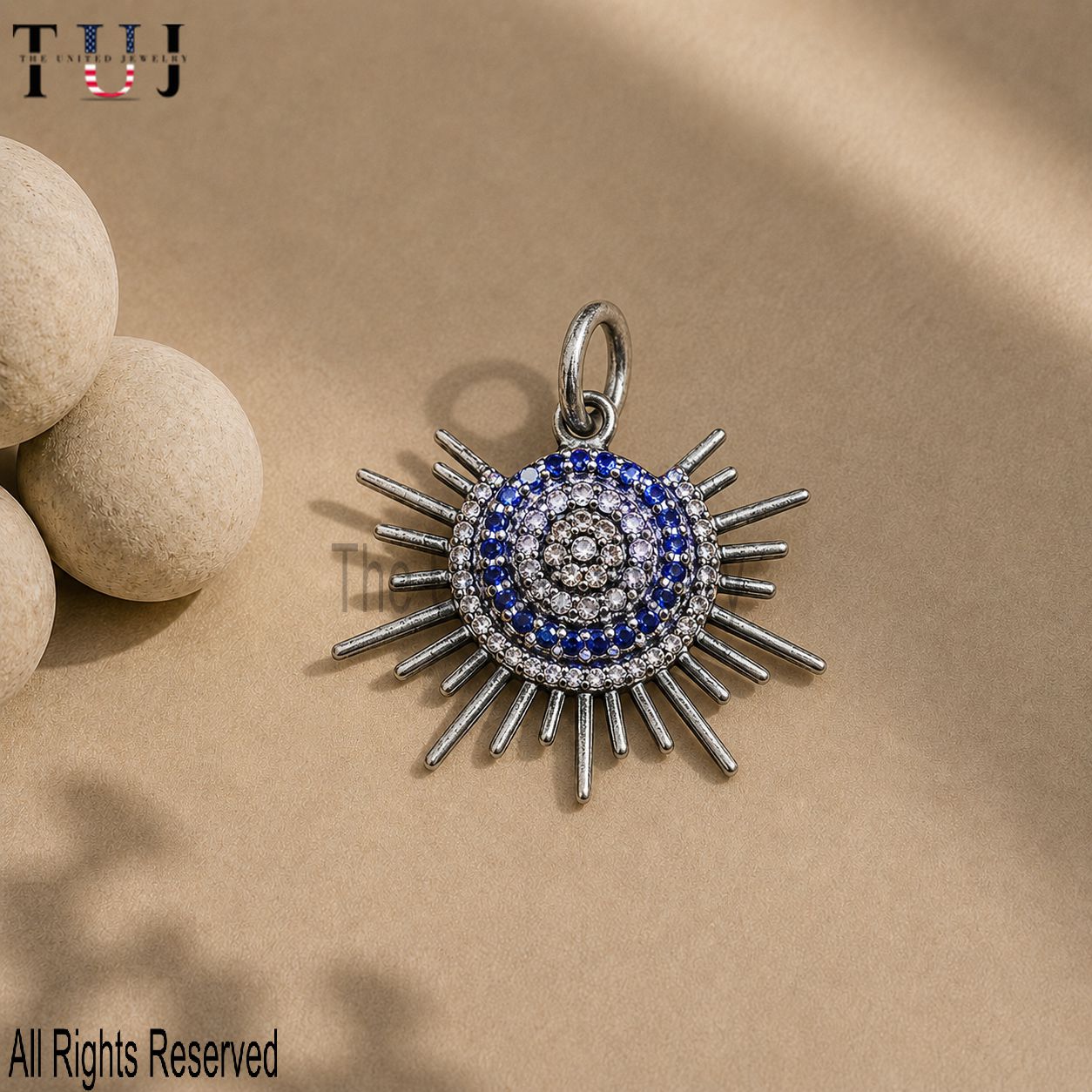 Natural Blue Sapphire Diamond Evil Eye Charm Pendant Jewelry 925 Sterling Silver